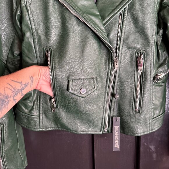 Blank NYC “Easy Rider” Green Faux Leather Moto Jacket NWT Size Medium - Picture 7 of 12